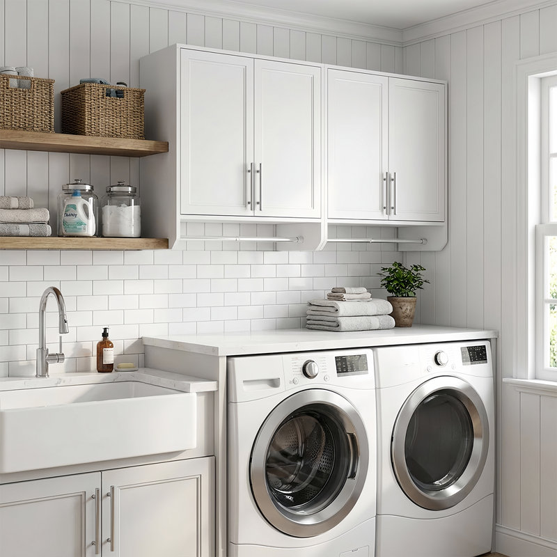 59" Multi-Purpose Cabinet with Hanging Rod (Laundry Room & Kitchen Use), White