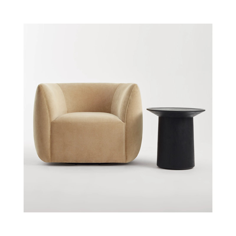 Council Swivel Barrel Chair, Camel Velvet Polyester Blend