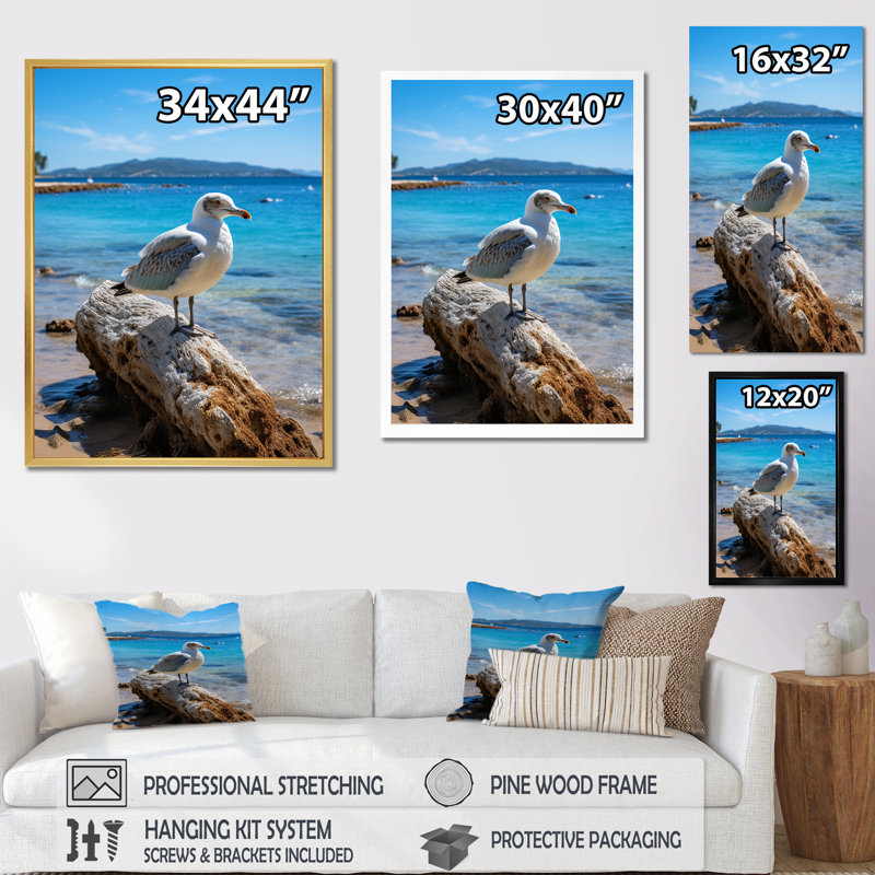 «Seagull Costal Horizon II», reproduction sur toile, H 32 po x l 16 po x P 1 po, Encadrement doré