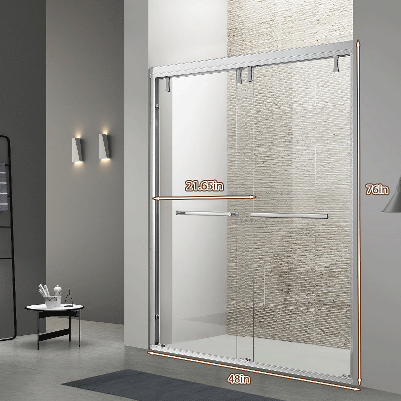 48"W x 76"H Double Sliding Shower Door | Tempered Glass | Aluminum Alloy Frame, Silver