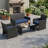 4-Piece All-Weather Patio Conversation Furniture Set, 3 Upholstered Seats With Removable Washable Cushions, 1 Side Table With Scratch-Resistant Tempered Glass Tabletop-184794948