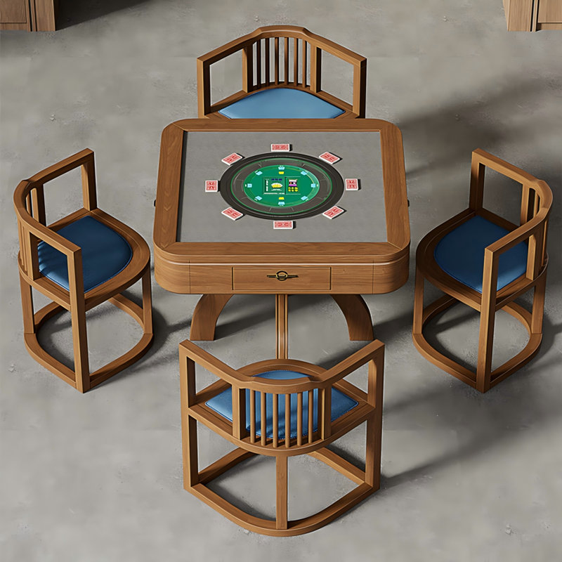 Table de poker 38,98 "haut de gamme en bois d'hévéa automatique avec 4 chaises