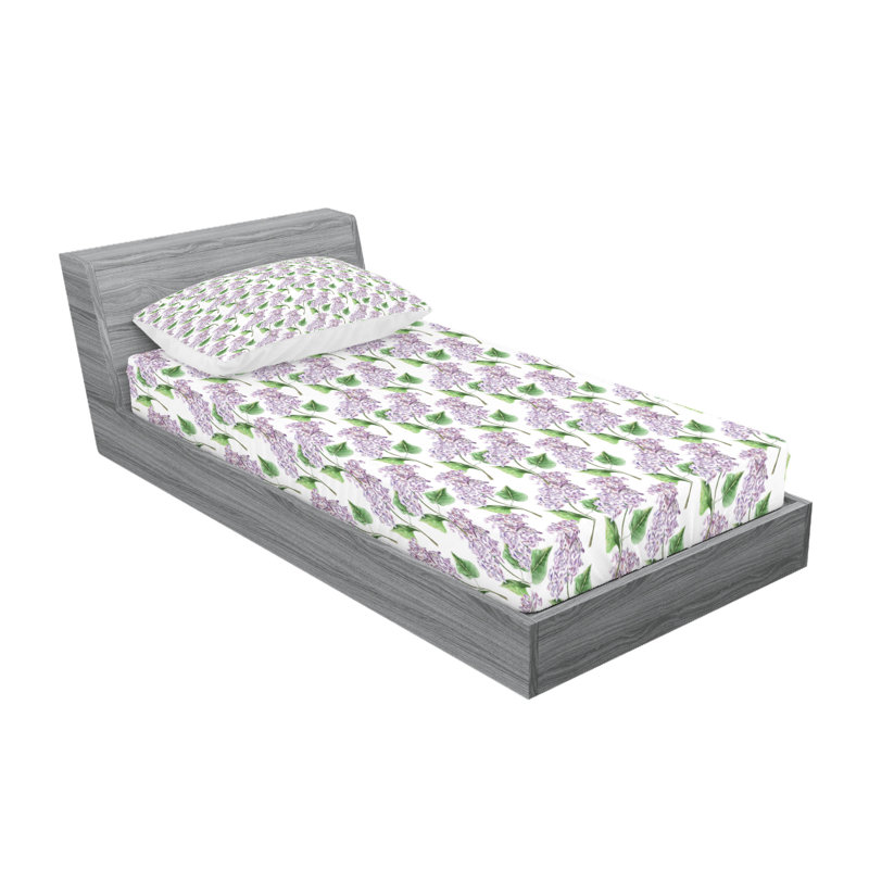 Ensemble de draps et taies décoratives lilas et vert Ambesonne, Ensemble de draps pour lit simple avec deux taies 