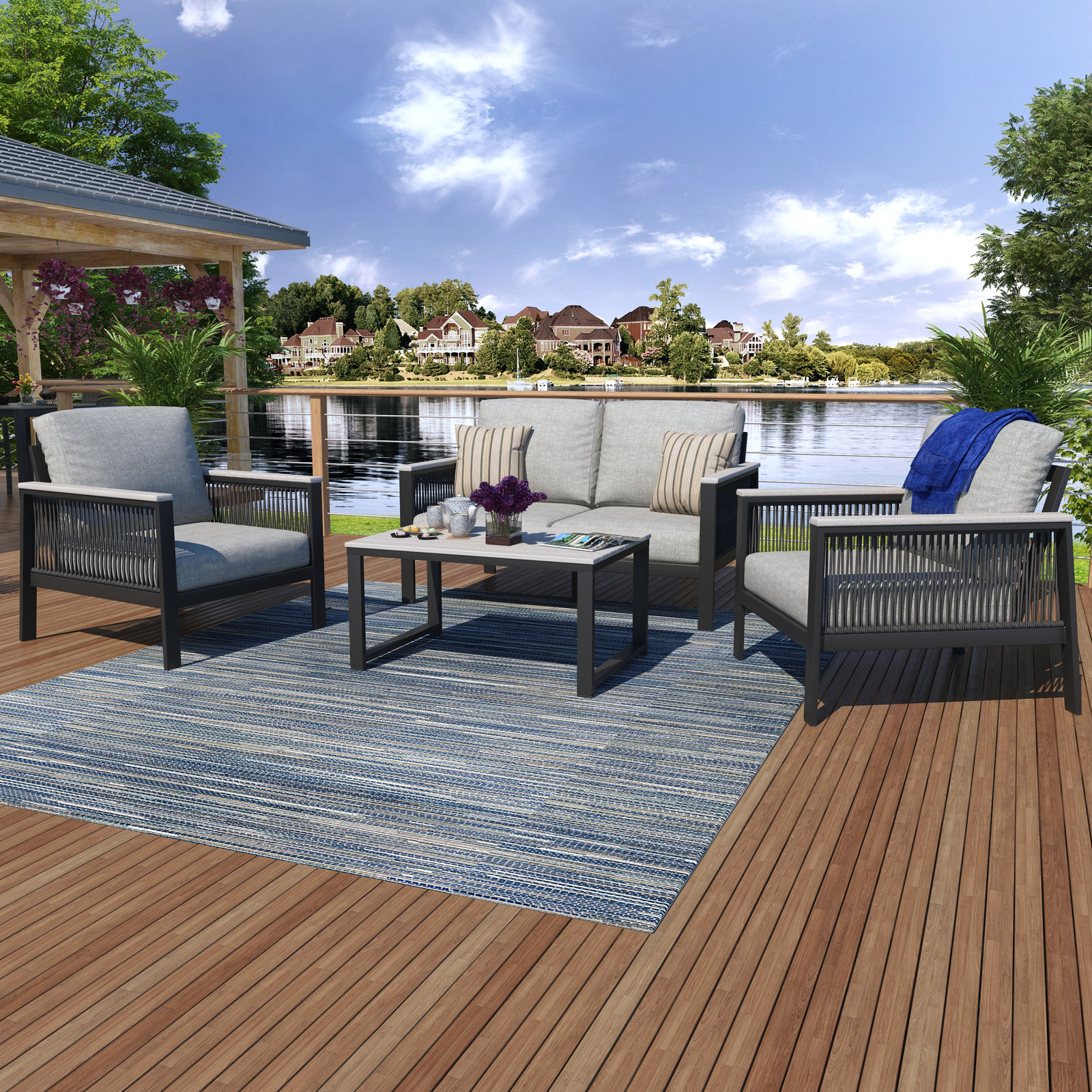 Townsend - Person Patio Conversation Set with Cushions, Canvas Granite Sunbrella® Canvas