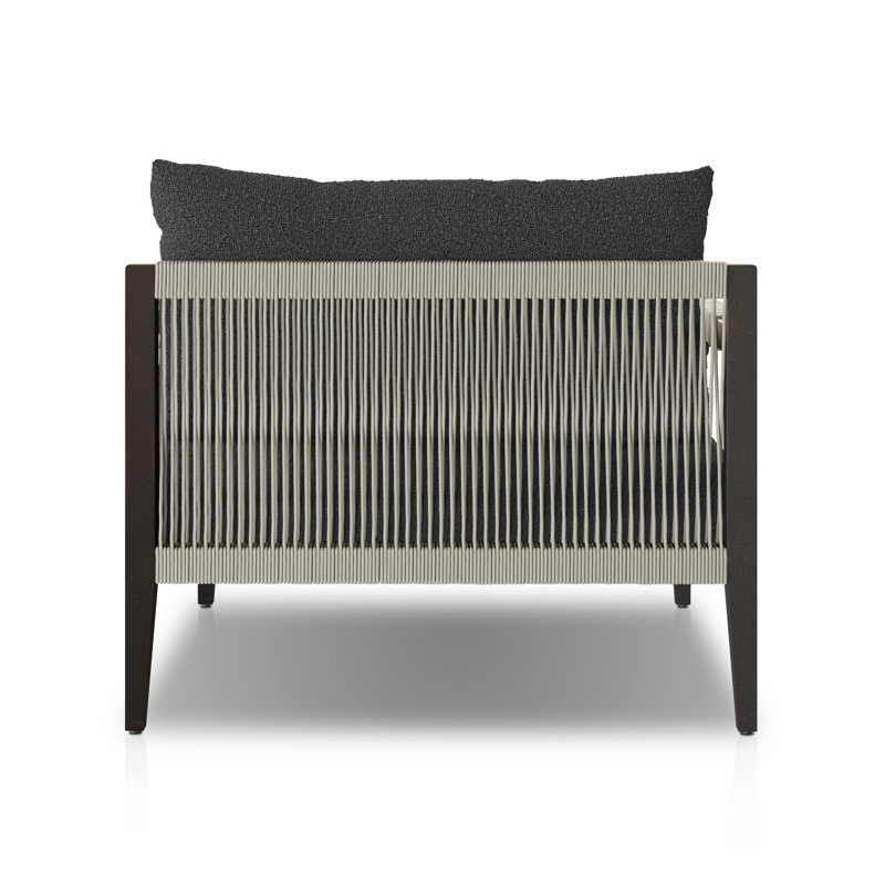 Sherwood Outdoor Teak Chaise Lounge, Fiqa Slate Boucle, Black/Gray