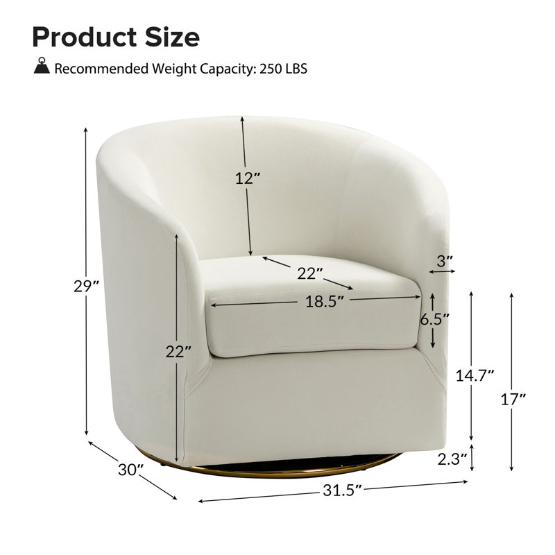 Holden 31.5" Wide Velvet Swivel Barrel Chair, Velours ivoire
