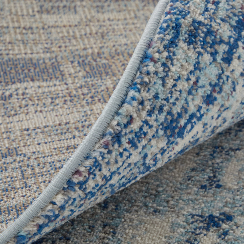 Tapis abstrait bleu / ivoire Groh Pante Macassar, Rectangle de 10 pi x 14 pi