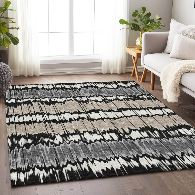 Premium Machine Washable Prisco Black Rug, Rectangle 2'6" x 3'10"