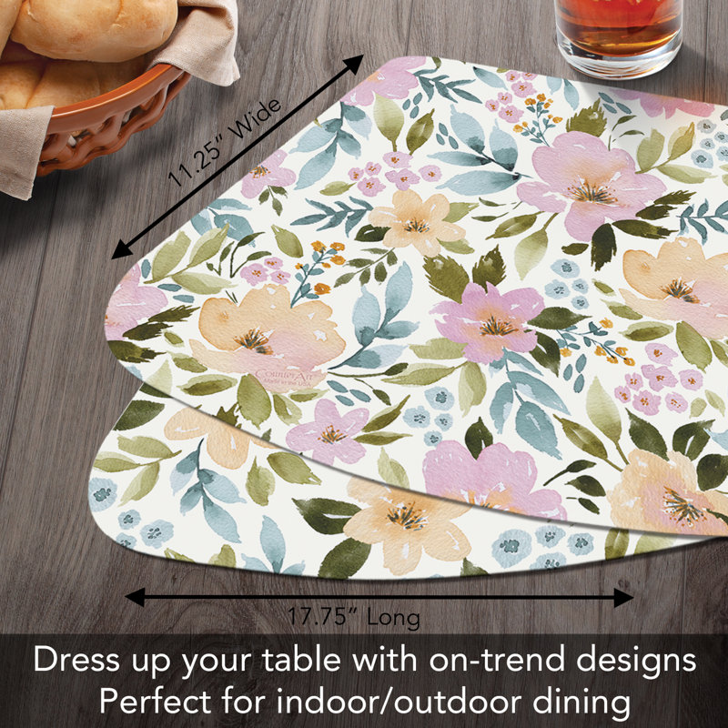 Cascade Floral Reversible Plastic Wedge Shaped Placemat Set