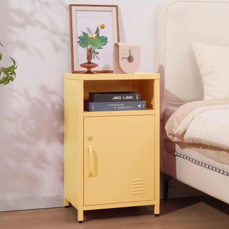 Katarra 26'' Tall Metal Nightstand Storage Cabinets With Lock, Yellow