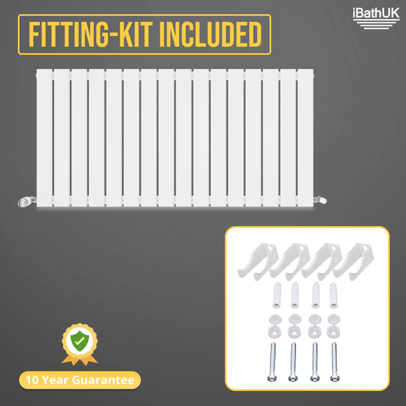 iBathUK Belgravia Horizontal Single Slim Flat Panel Radiator, White, 60cm H x 121.6cm W x 5.2cm D