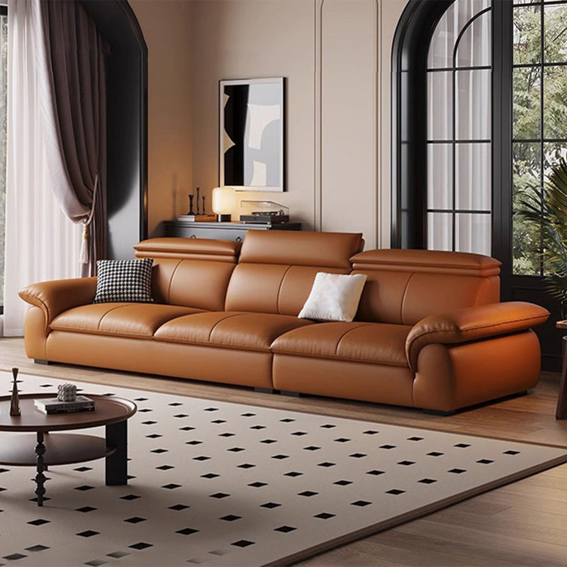 Canapé modulaire orange en cuir véritable, H 37,4 po x l 110,24 po x P 39,37 po, 4