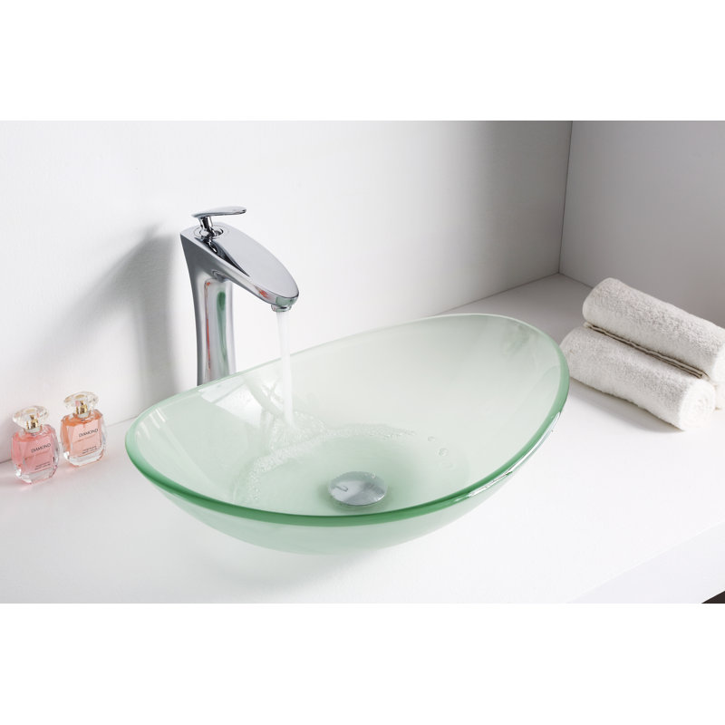 ANZZI Craft 14.25'' Matte Clear Tempered Glass Oval Bathroom Sink