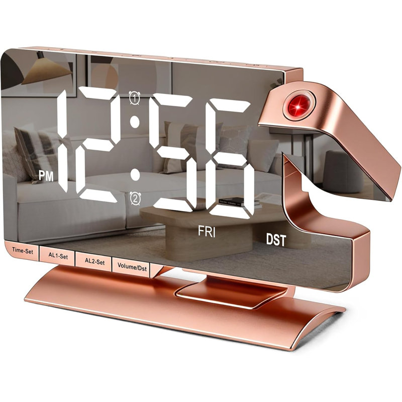 Headboard Projection Alarm Clock, 7.3-Inch Mirror Projection Device, 180° Rotation Projection, Dual Alarm Function, 3 Modes, Brightness Adjustment, Daylight Saving Time Function, Delayed Wake-Up Function, Charging Interface, 5-Level Volume Adjustment.