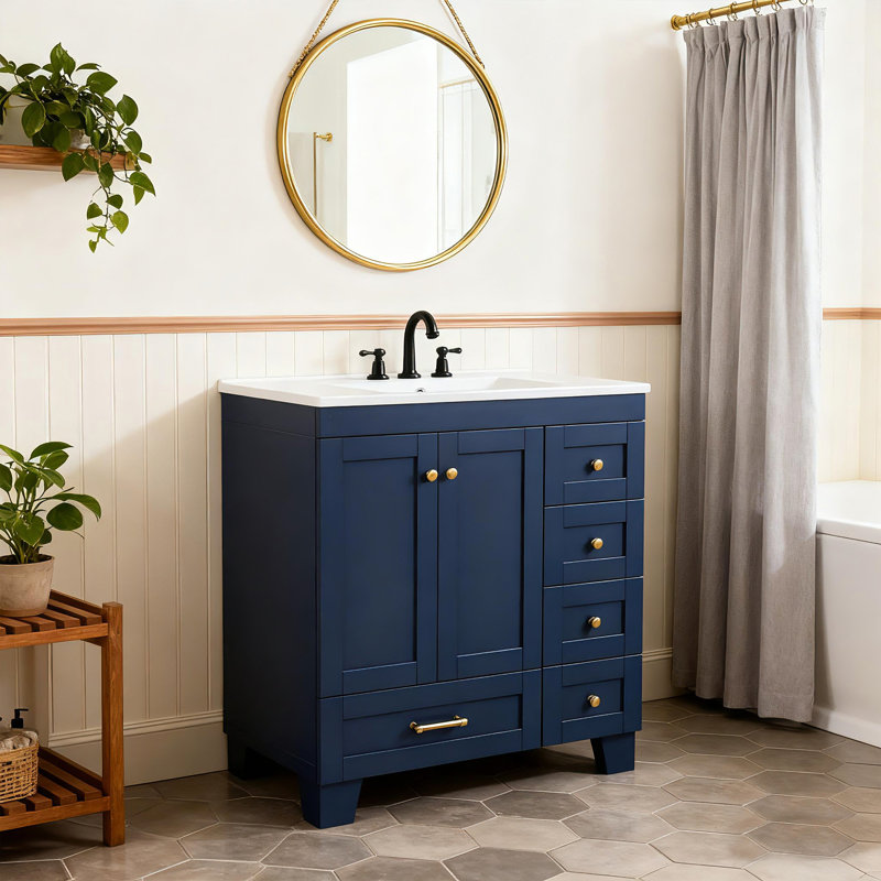 Meuble-lavabo simple 30 po avec comptoir en céramique, Bleu