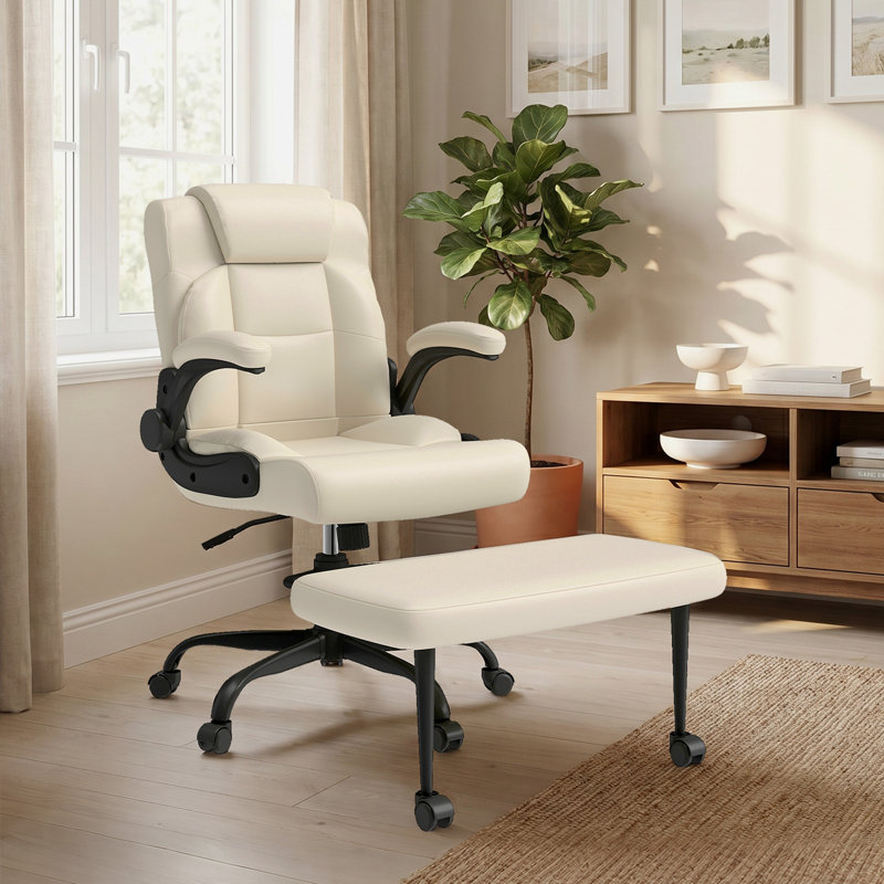 Chaise de bureau ergonomique et pivotante à pieds croisés, repose-pieds rotatif à 360 °, roues, réglage de la hauteur pour un travail à domicile décontracté
