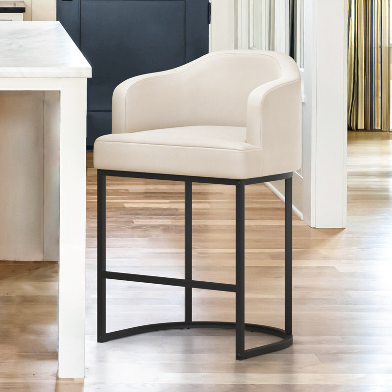 Alyce Upholstered Counter Stool, Ivory/Faux Leather