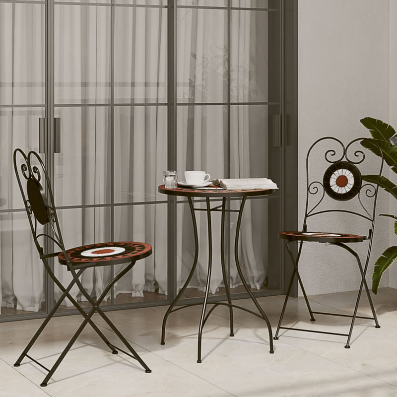 Foldable Garden Chair Set, Terracotta and Black