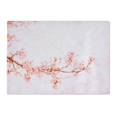 Tempered Glass Pink Cherry Blossom Chopping Board