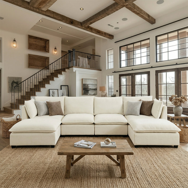 Modular Cloud Sectional Sofa, Ultra-Soft Chenille Upholstered Couch with Double Layer Cushions, Armless Design Deep Seat Sofa with Sturdy Wood Frame for Living Room, Apartment