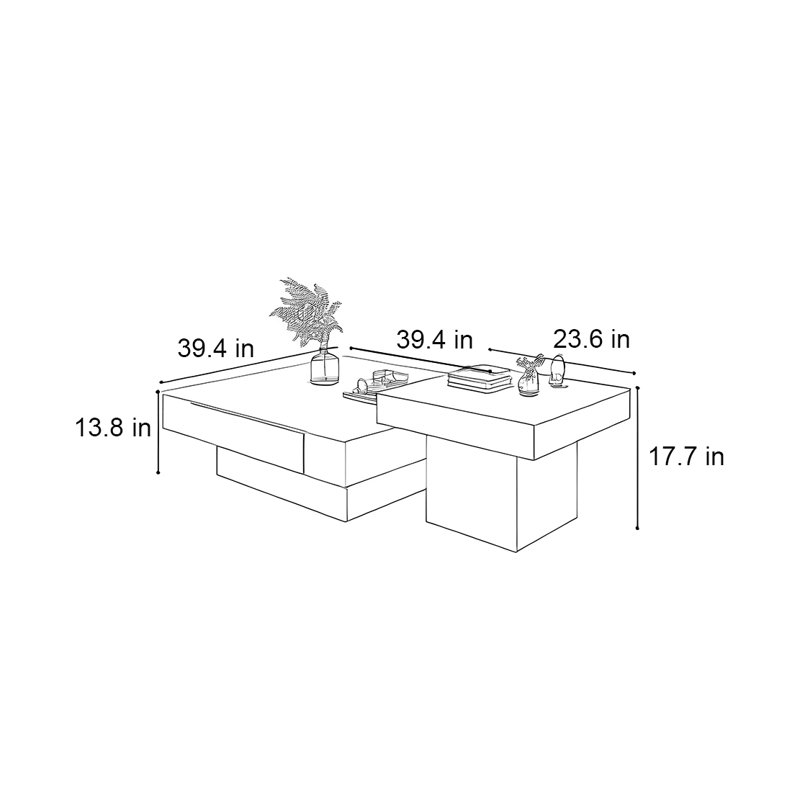 Italian light luxury square stone coffee table, 13.8" H x 39.4" W x 47.2" D
