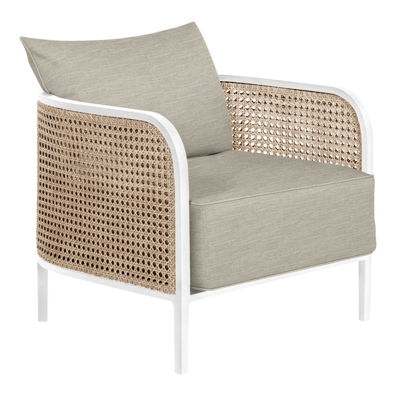 Havana Patio Chair with Cushions, Chalk/Natural Resin, Welt + Standard fill, Dove Sunbrella® Linen