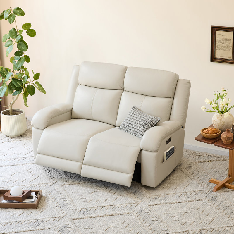 Canapé inclinable électrique en cuir véritable Zachery, Crème, 2