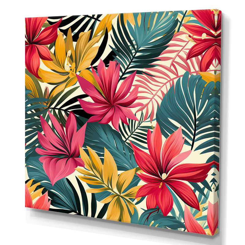 Motif de jungle, feuilles de palmier II - art mural jungle, Toile tendue, H 36 po x l 36 po x P 1,5 po
