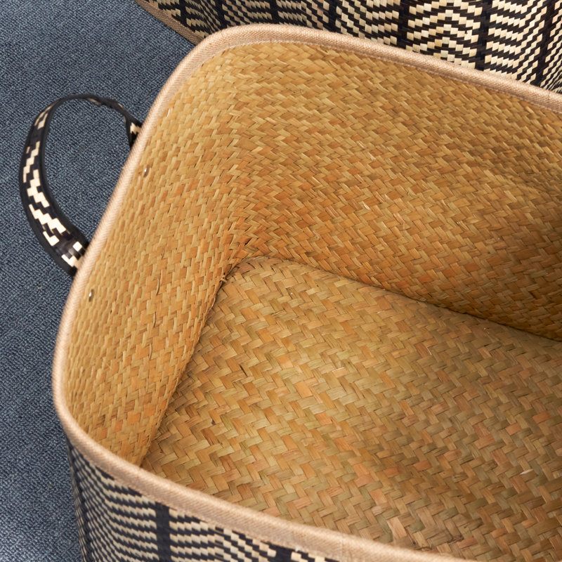 SOL HOME Isidore Square Palm Leaf Woven Wicker Storage Basket with Handles