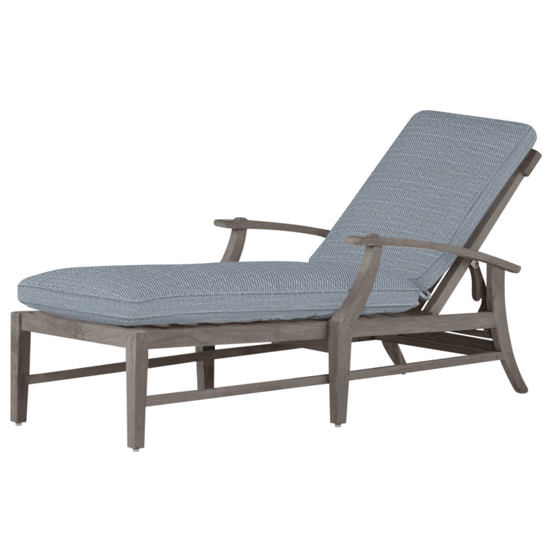 Croquet Teak Chaise Without Wheel - Oyster, Rollo Chambray, Welt, Oyster Teak