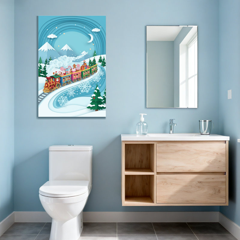 Noël train de Noël paysage d'hiver montagnes enneigées, H 30 po x l 20 po