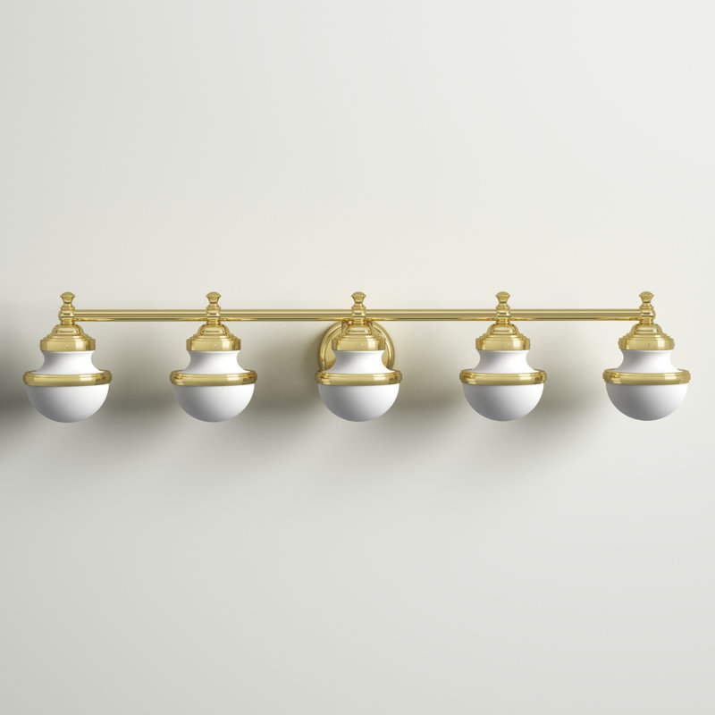 Aseret Dimmable Vanity Light, Polished Brass, 5 Lights, 8.25" H x 42" W x 7.25" D