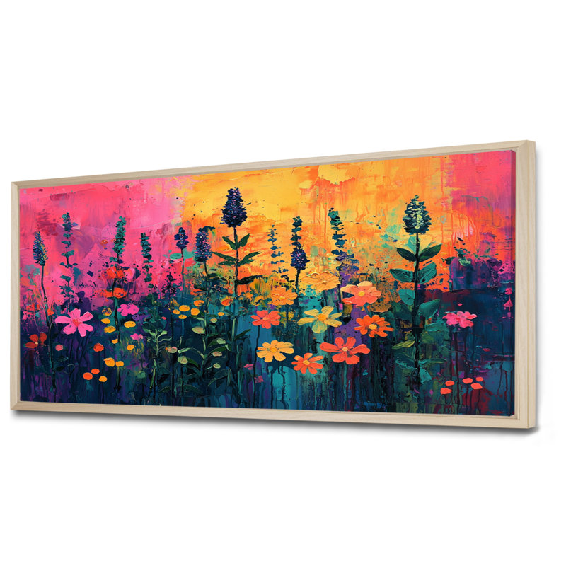 Jacobia Neon Herbs Pop Art - Art mural herbes, H 28 po x l 60 po, Cadre flottant, Naturel