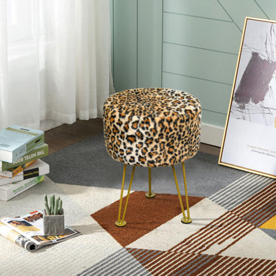 Tabouret rond en fausse fourrure