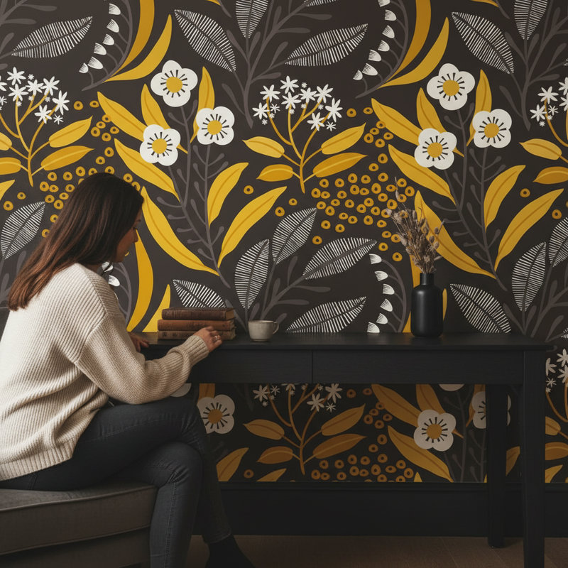 Papier peint floral abstrait, murale décorative moderne