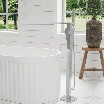 Robinet de baignoire autoportant à fixation au sol à poignée simple avec douche à main