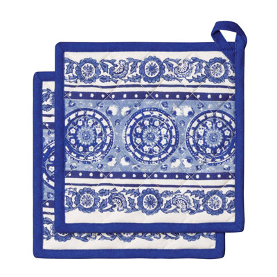 Maniques 100% coton résistantes à la chaleur de 8 po x 8 po avec poignées à chaud Maison d'Hermine pour cuisiner des décorations de la Saint-Valentin manipulant des casseroles chaudes printemps / été (lot de 2, Melodie Bleue)
