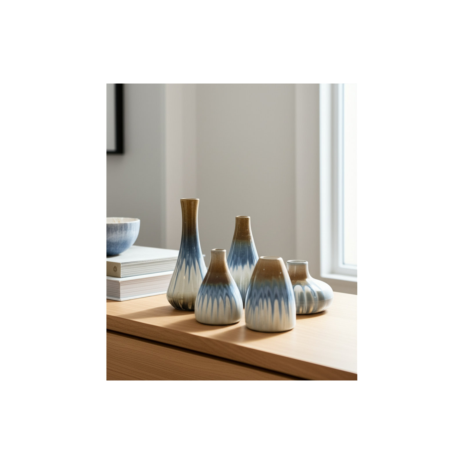 Set Of 5 4/5/6/7/8" Gresham Ceramic Vases, Ivory