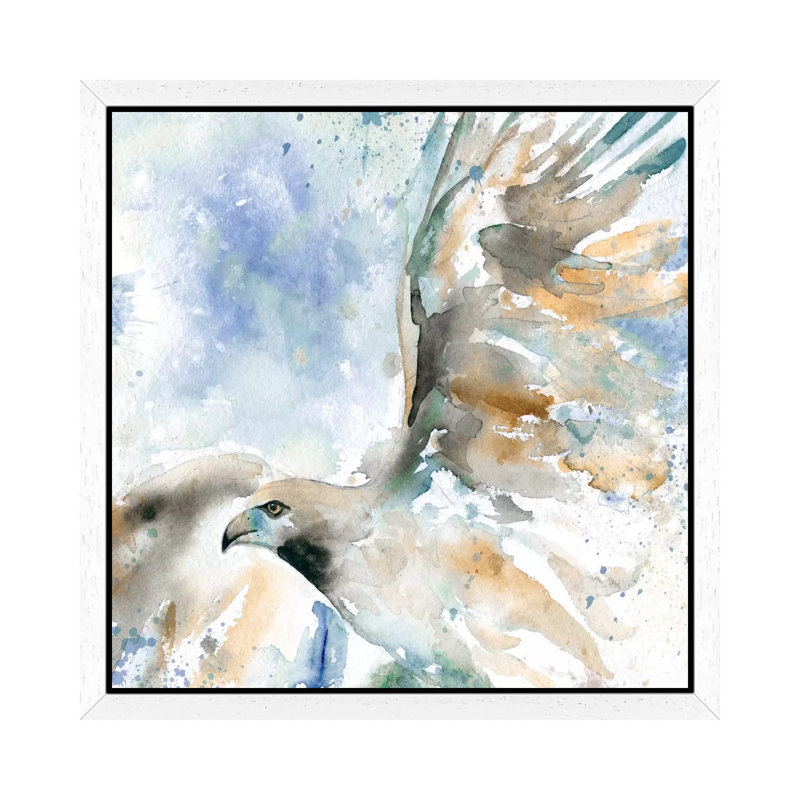 Hawk On Blue by Carol Robinson - Painting on Canvas, White Floater Framed, 45.72 cm H x 45.72 cm W