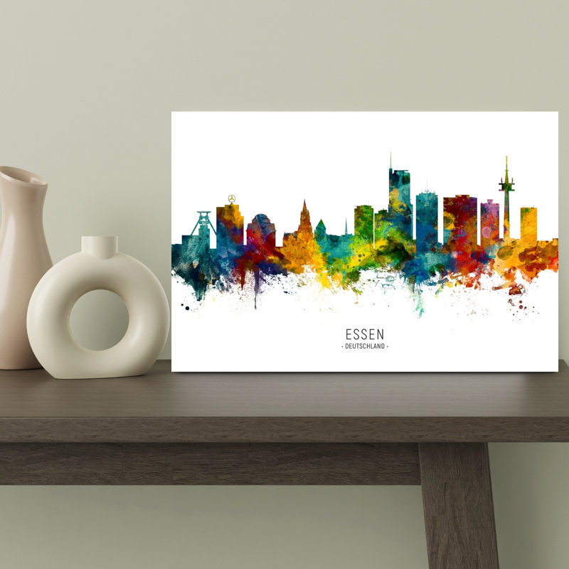 Colorful Essen Germany Skyline Abstract Contemporary Architecture City Wall Art Print by Michael Tompsett - 1 Piece Wrapped Canvas Wall Art