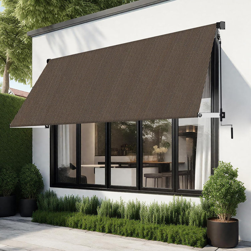 Outdoor Sun Shade Awning, Manual Crank Retractable Roller Shade With Full Mounting Hardware, Privacy UV Protection Canopy For Patio Garden