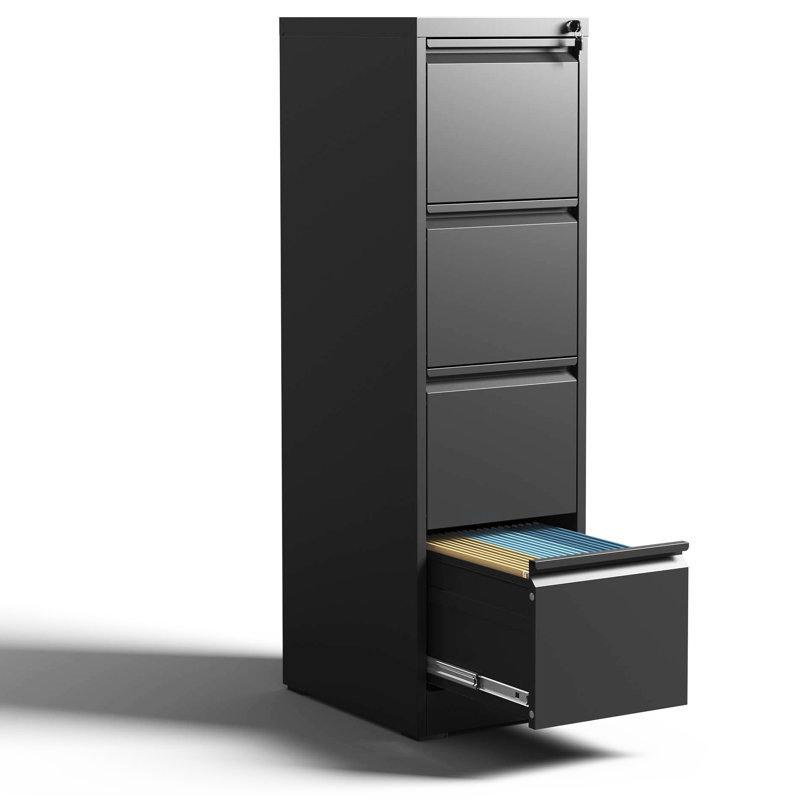 Metal 4 Office/Home File Cabinet, Build Quality, Smooth Drawer Slides, Tilt, Black Modern Container 4 Vertical Cabinet For Office/Home, Steel Structure, Corrosion Resistance, Full Extension, Holder