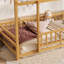 Lit simple en bois avec structure de toit de maison, garde-corps de clôture, naturel-2340337-2340339