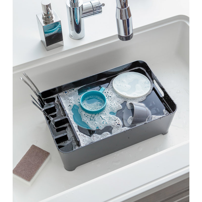 Black Plastic Dish Drying Rack with Utensil Cup