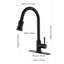 Robinet de cuisine rétractable, acier inoxydable, noir mat, poignée simple, 3 réglages de débit d'eau, robinet en acier noir de qualité avec douchette rétractable, modes de débit, surface de saleté-1155455086
