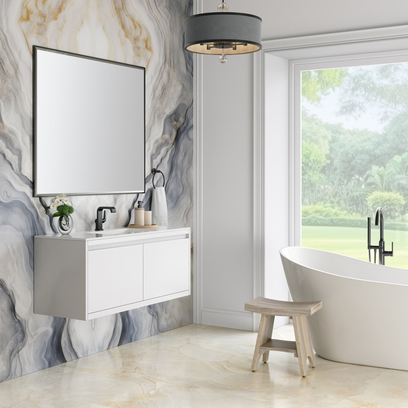 Mantova 47.25'' W Single Vanity, Glossy White/Champagne Brass, Glossy White