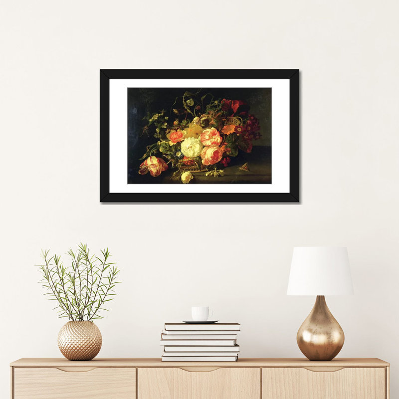 « fleurs et insectes, 1711 », reproduction d’impression sur toile tendue, H 16 po x l 24 po x P 1 po, Blanc