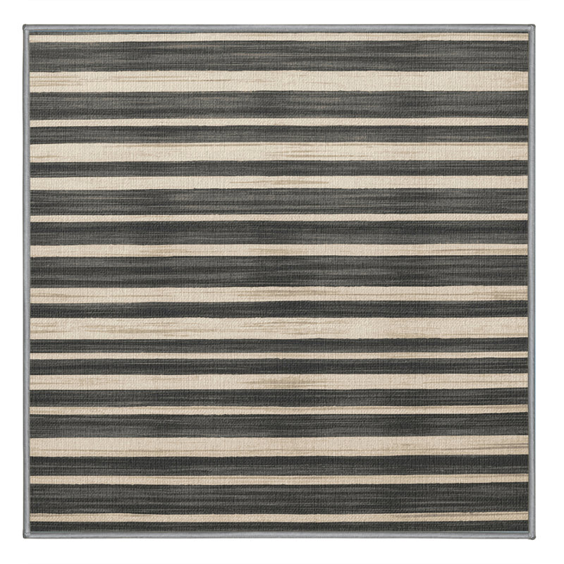 Washable Stone Gray Cream Striped Area Rug, Square 6'