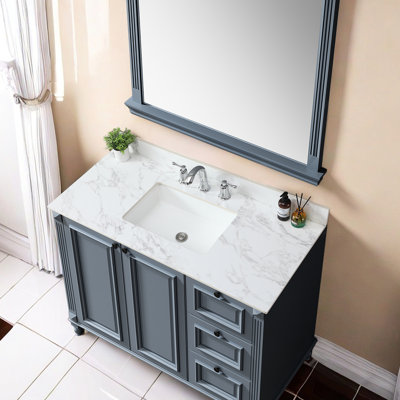 49"X22" Bathroom Countertop Sink - Sintered Stone White Fits Standard Cabinets Elegant And Design Vanity Tops White, Rectangular Undermount Ceramic With 3 Faucet Holes, Stylish, 48-In Cabinet, Easy