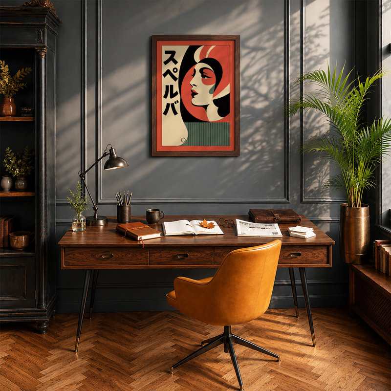 Profile With Script Art Deco - Print, Walnut, A4 - 29.7 x 21.0 cm